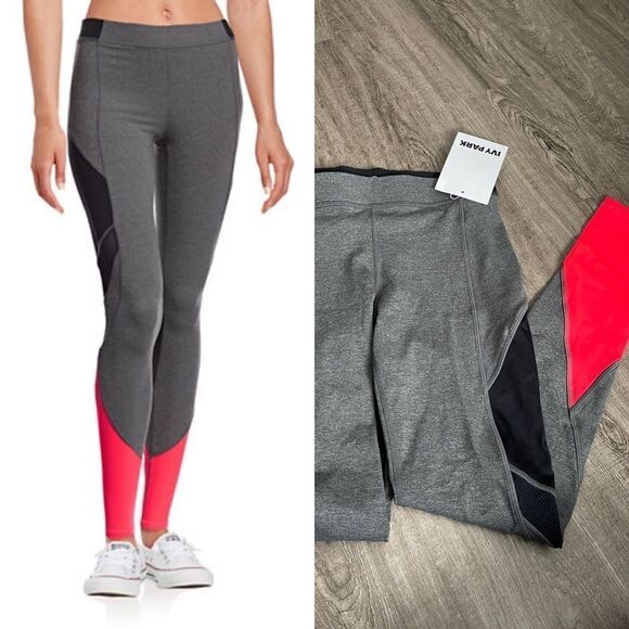 Ivy Park Colourblock Leggings-GREY/HOT PINK-Small - Picture 1 of 5